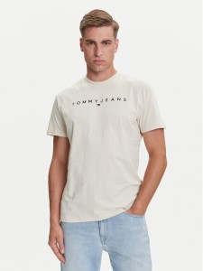 Tommy Jeans T-Shirt Linear Logo DM0DM20744 Beżowy Regular Fit