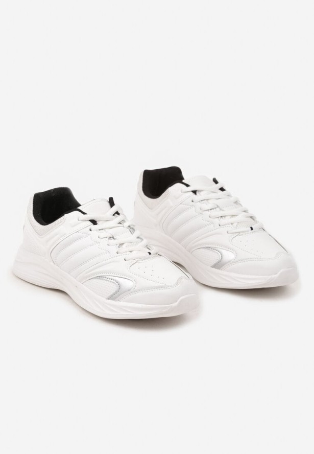 Białe Płaskie Sznurowane Buty Sportowe Wykończone Tłoczeniem Evilnne