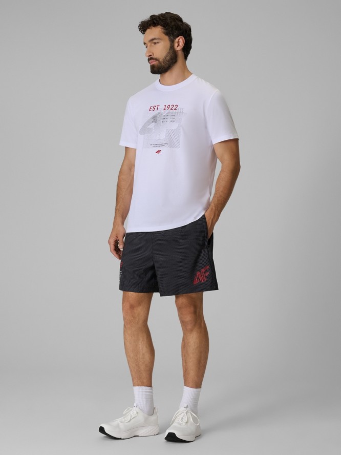 4F T-shirt regular z nadrukiem męski - biały L