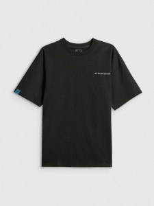 4F T-shirt loose z nadrukiem męski - czarny S