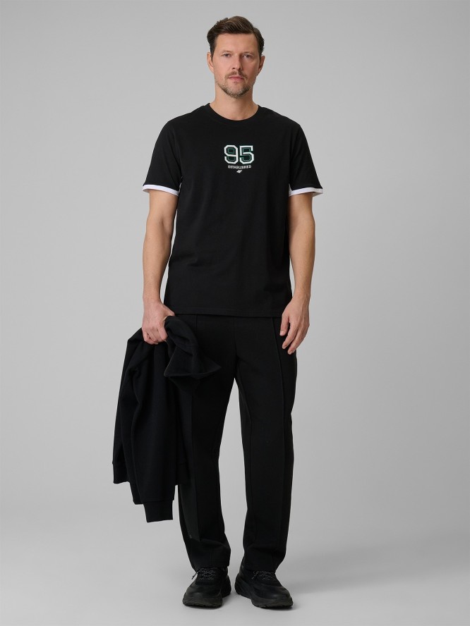 4F T-shirt regular z nadrukiem męski - czarny L