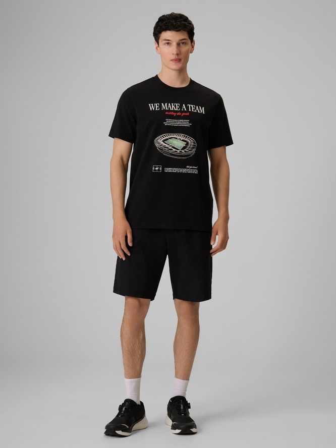 4F T-shirt regular z nadrukiem męski - czarny M
