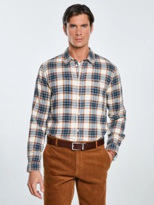 Koszula męska flanelowa w kratę niebieska Flaneno 401