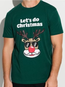 Bawełniana koszulka z nadrukiem świątecznym - zielony