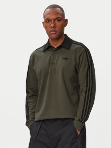 adidas Bluza 3-Stripes Rugby Longsleeve Polo KE4113 Khaki Regular Fit