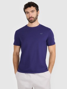 4F T-shirt regular gładki męski - granatowy S