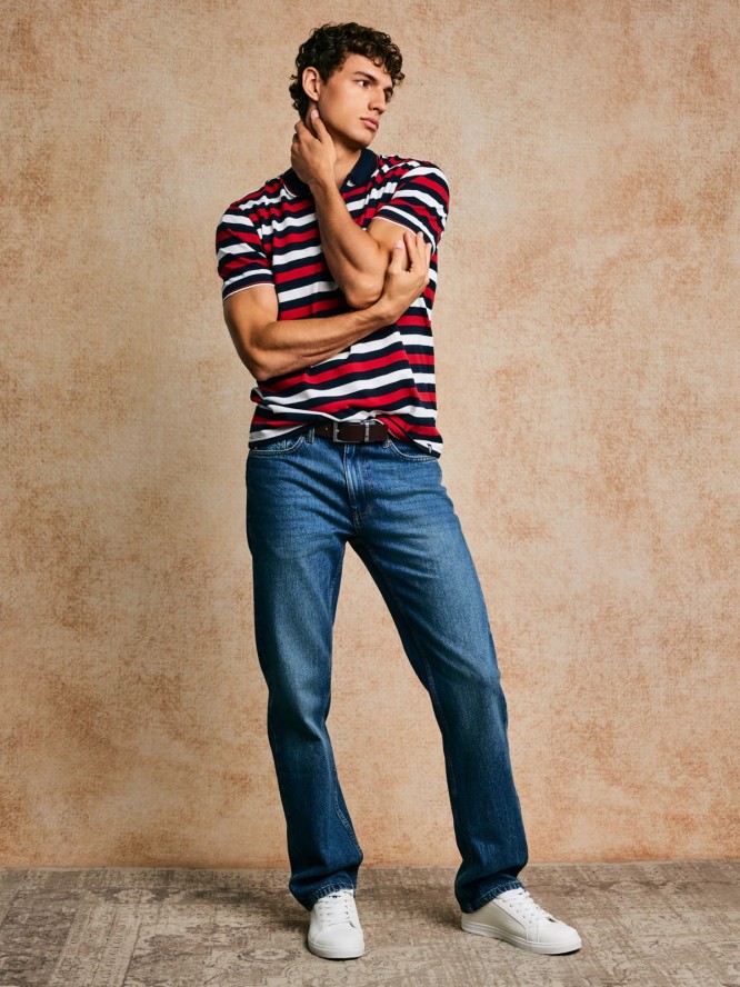 Koszulka męska polo w kolorowe paski Seulir 603