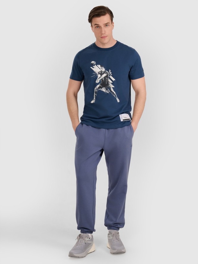 4F T-shirt regular z nadrukiem siatkarskim męski - granatowy M