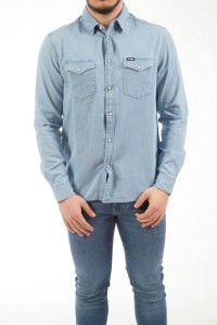 WRANGLER LS DENIM SHIRT MĘSKA KOSZULA JEANSOWA LOGO LIGHT INDIGO W5M7C3X4E 112130235