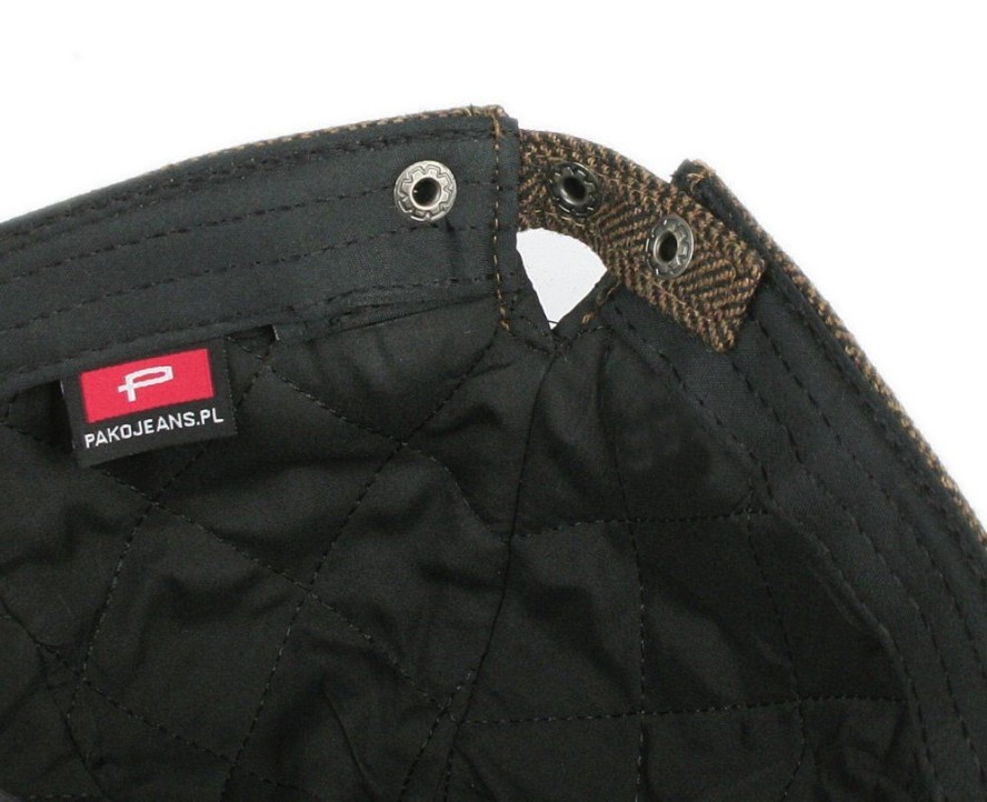 Jesienno Zimowa Czapka z Daszkiem, z Wełną, Jodełka - Pako Jeans - Ciemny Karmel