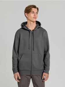 Rozpinana bluza z kapturem i kieszeniami - szary