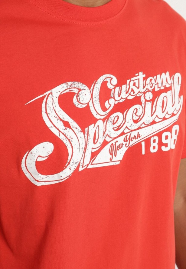 Pomarańczowa Bawełniana Koszulka z Nadrukiem z Napisem Mepize