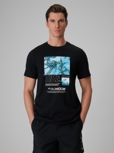 4F T-shirt regular z nadrukiem męski - czarny XXL