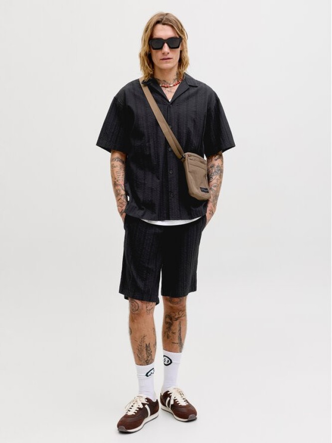 Jack & Jones Komplet koszula i szorty materiałowe Tyson 12297649 Czarny Relaxed Fit