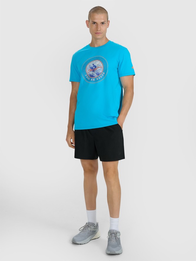 4F T-shirt regular z nadrukiem męski - niebieski XL
