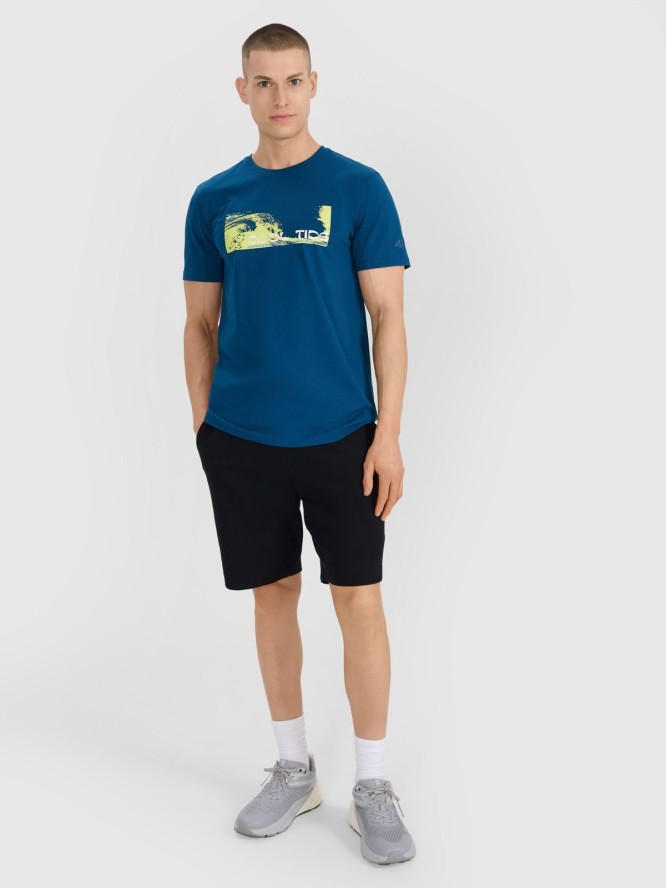 4F T-shirt regular z nadrukiem męski - turkusowy XL