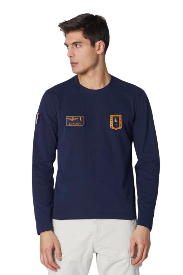 AERONAUTICA MILITARE Granatowy męski longsleeve With Patches, Rozmiar 3XL