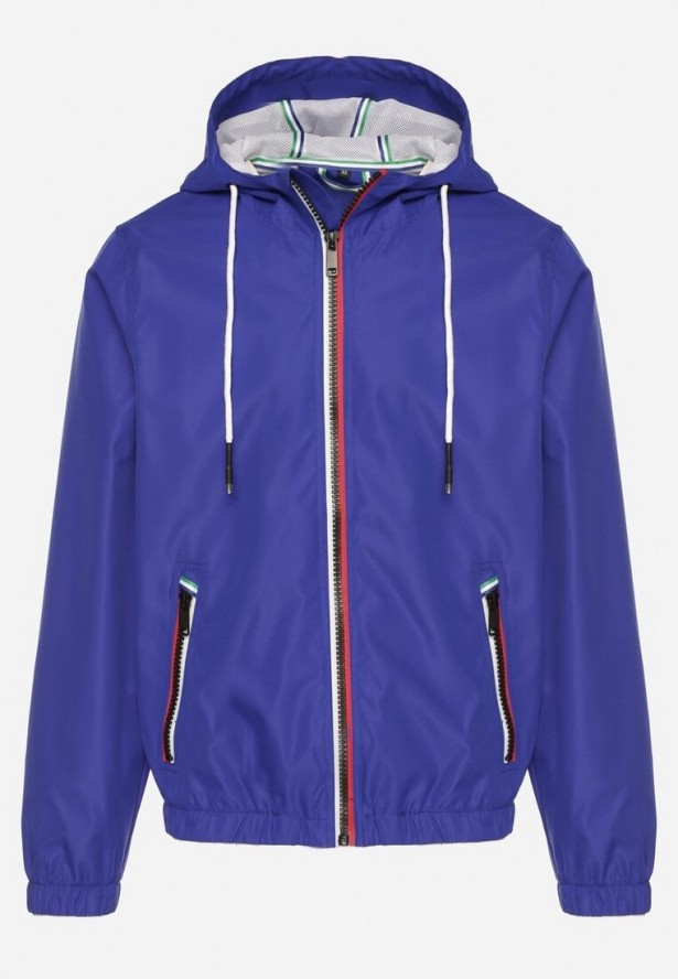 Niebieska Kurtka Wiatrówka z Kapturem i Zasuwanymi Kieszeniami Adivoria