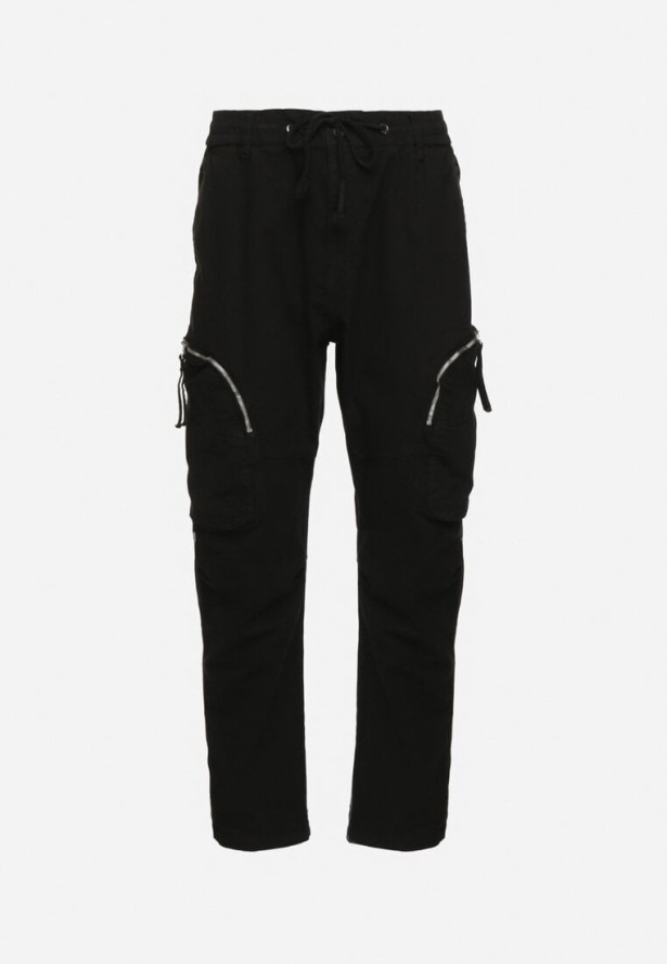 Czarne Spodnie Cargo z Bawełny z Kieszeniami Aliria