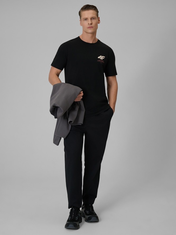 4F T-shirt regular gładki męski - czarny XL