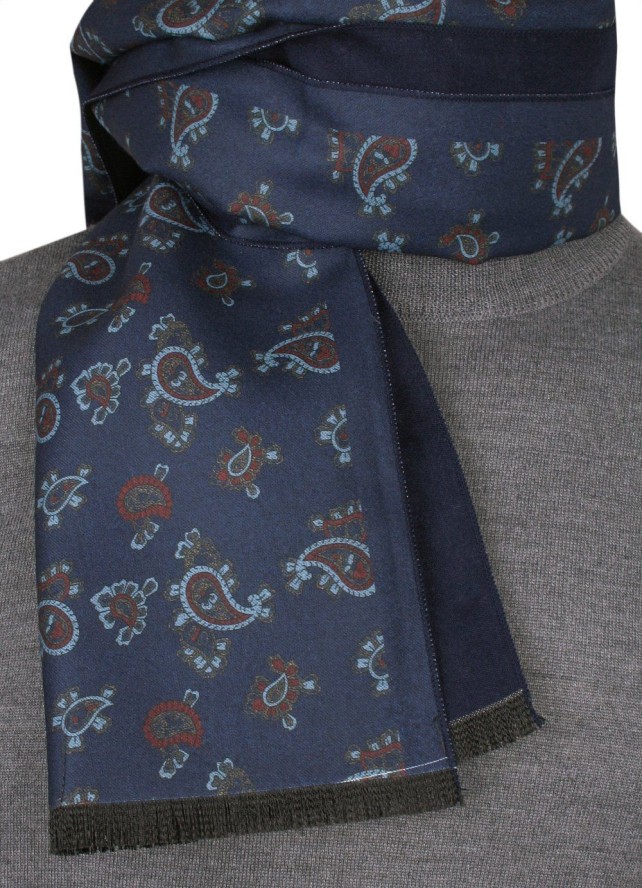 Elegancki Szalik Bawełniany - Alties - Granatowy, Wzór Paisley