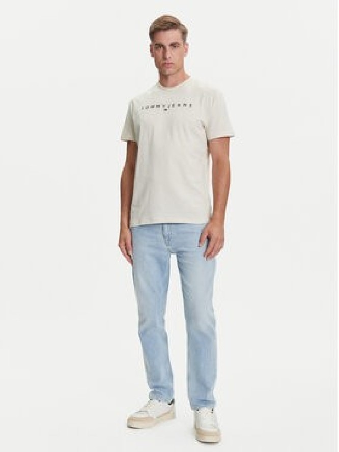 Tommy Jeans T-Shirt Linear Logo DM0DM20744 Beżowy Regular Fit
