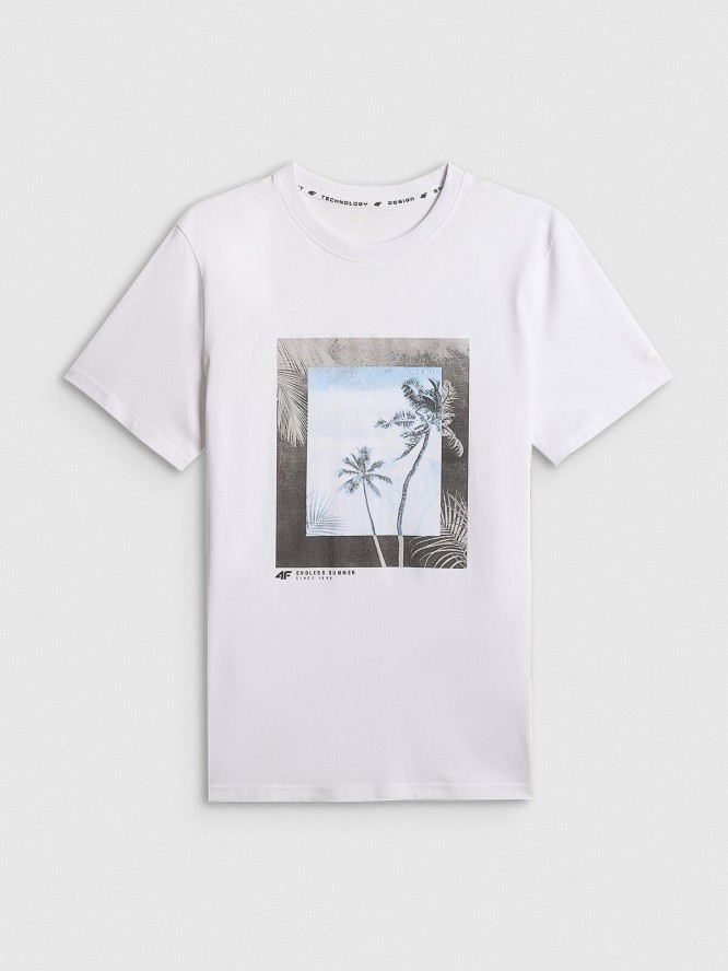 T-shirt regular z nadrukiem męski 4F 4FWSS26TTSHM3034