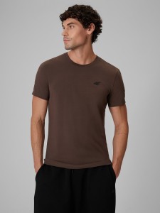 4F T-shirt regular gładki męski - brązowy M