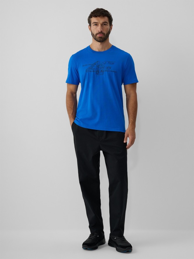 4F T-shirt regular z nadrukiem męski - niebieski M