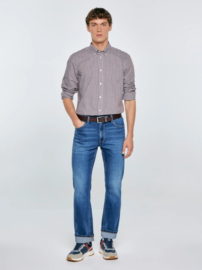 Koszula męska bawełniana w drobną kratę bordowa Gibbsoner 604