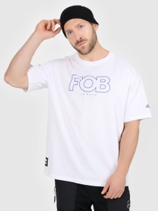 4F T-shirt loose z nadrukiem męski - biały L