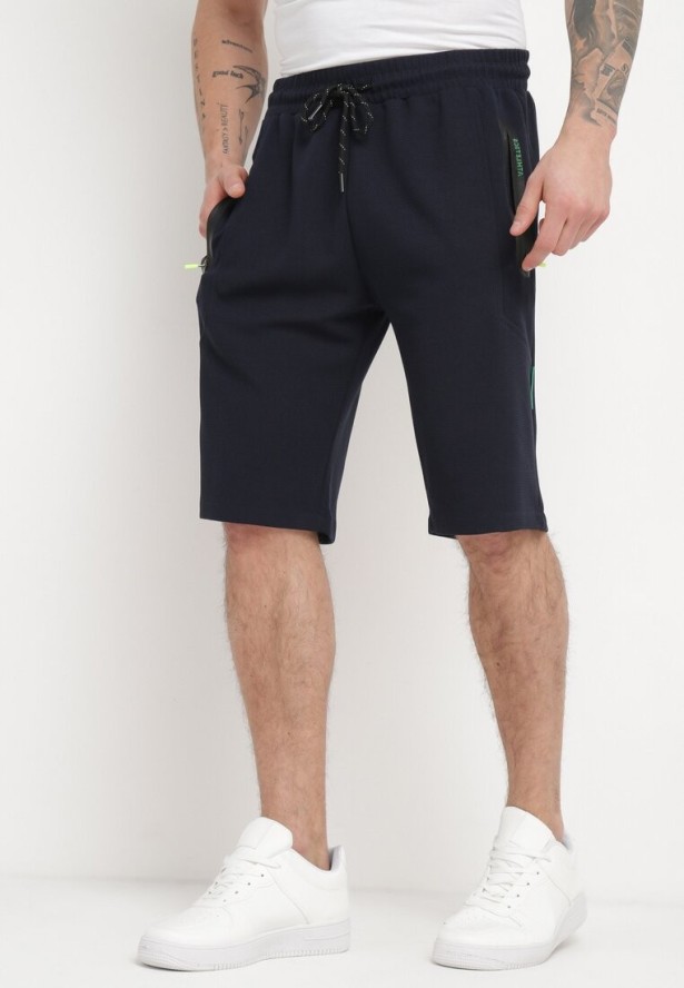 Granatowe Szorty Dresowe z Kieszeniami na Suwak Enrilefa