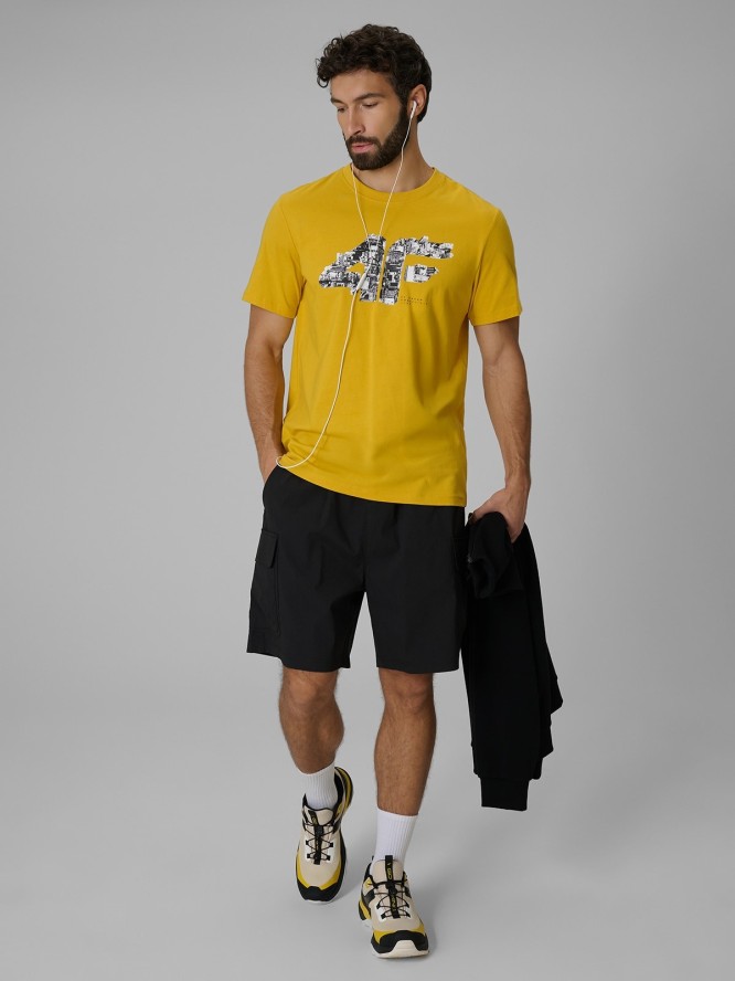 4F T-shirt regular z nadrukiem męski - żółty S