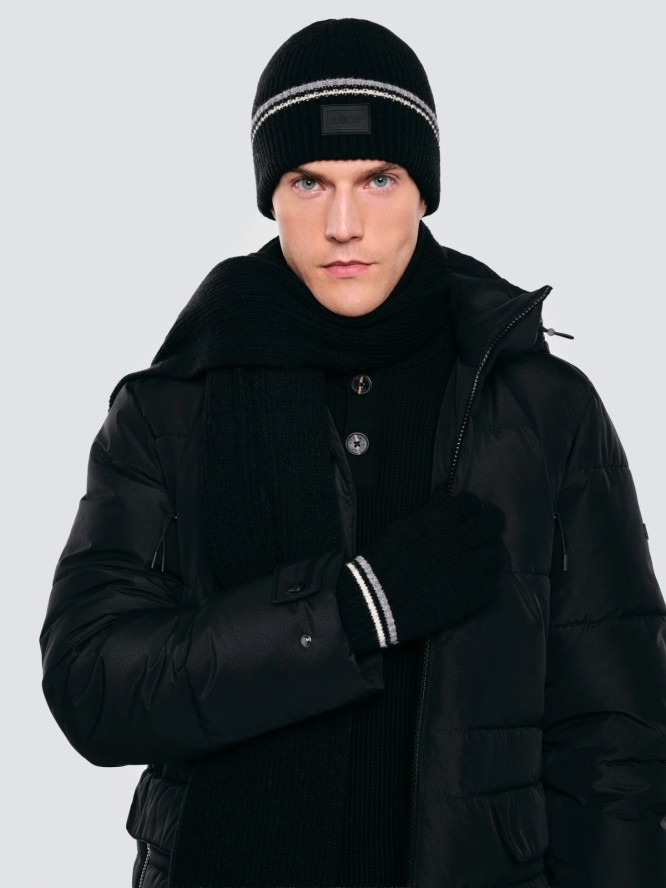 Rękawiczki męskie z kolorowym akcentem czarne Wandegorso 907