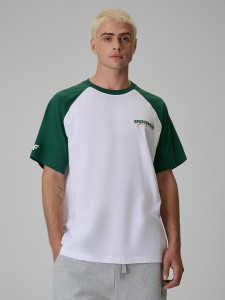 4F T-shirt loose z nadrukiem męski - zielony M