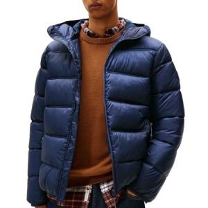 Kurtka TOMMY JEANS TJM HOODED LOGO PUFFER E Niebieski