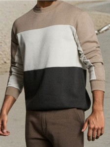 Bluza crewneck color-block - brązowy