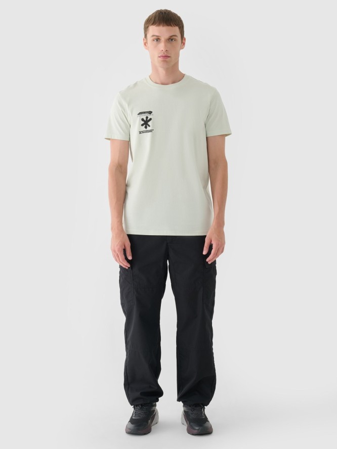 4F T-shirt regular z nadrukiem męski - turkusowy S