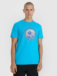 4F T-shirt regular z nadrukiem męski - niebieski XL