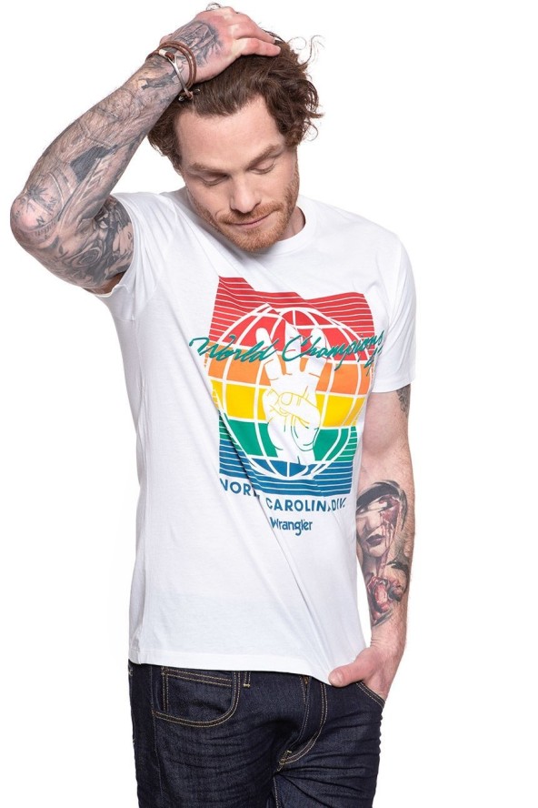 WRANGLER T SHIRT SS GLOBE TEE WHITE W7D9FK989 112131770