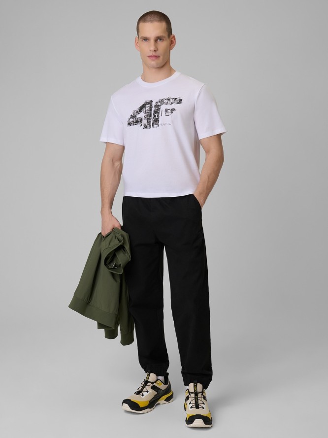 4F T-shirt regular z nadrukiem męski - biały M