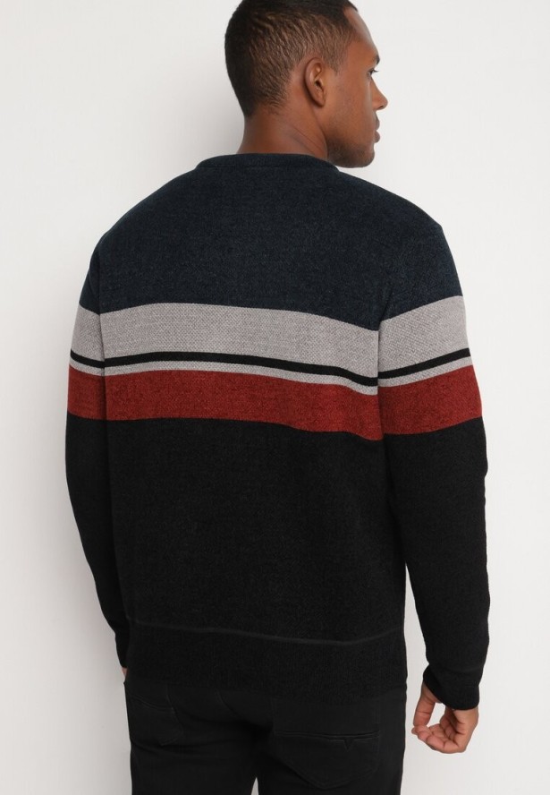 Czarny Sweter z Wełną Ozdobiony Paskami Inaelle