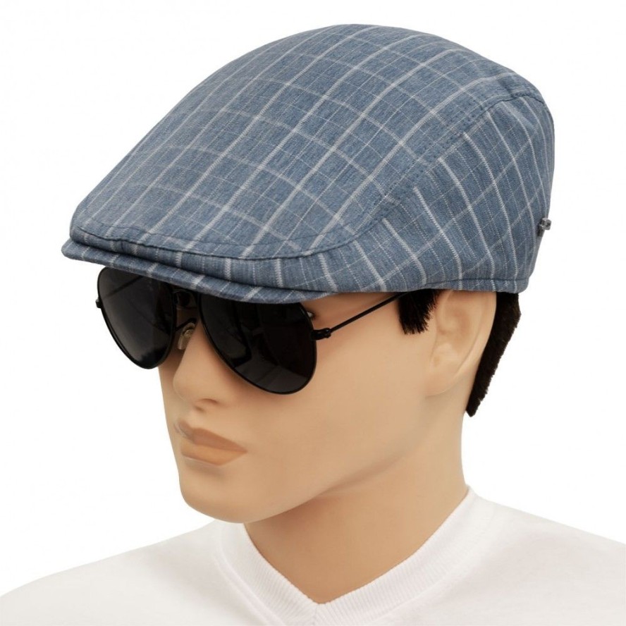 Lekki, Męski Kaszkiet Bawełniany - Pako Jeans - w Kratkę, Niebieski