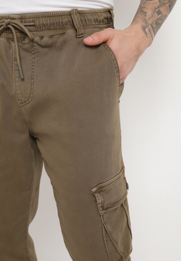 Brązowe Bawełniane Spodnie Bojówki Wiązane w Pasie Riyala