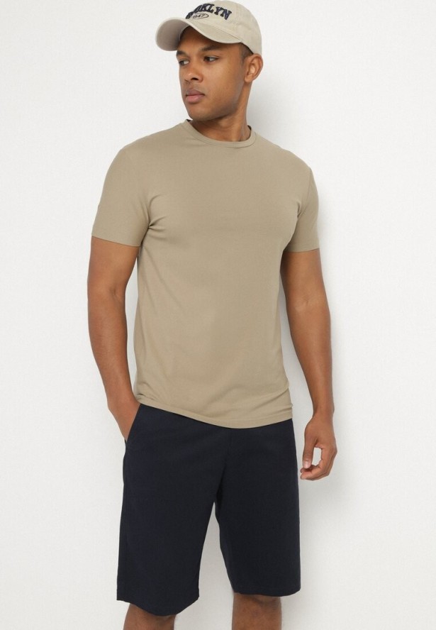 Niebieskie Szorty Bawełniane Bermudy Zapinane na Ukryty Suwak i Guzik Vikiidana