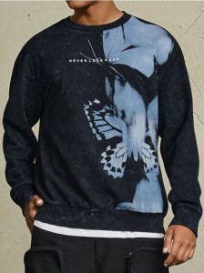 Bluza z efektem sprania i napisem - czarny