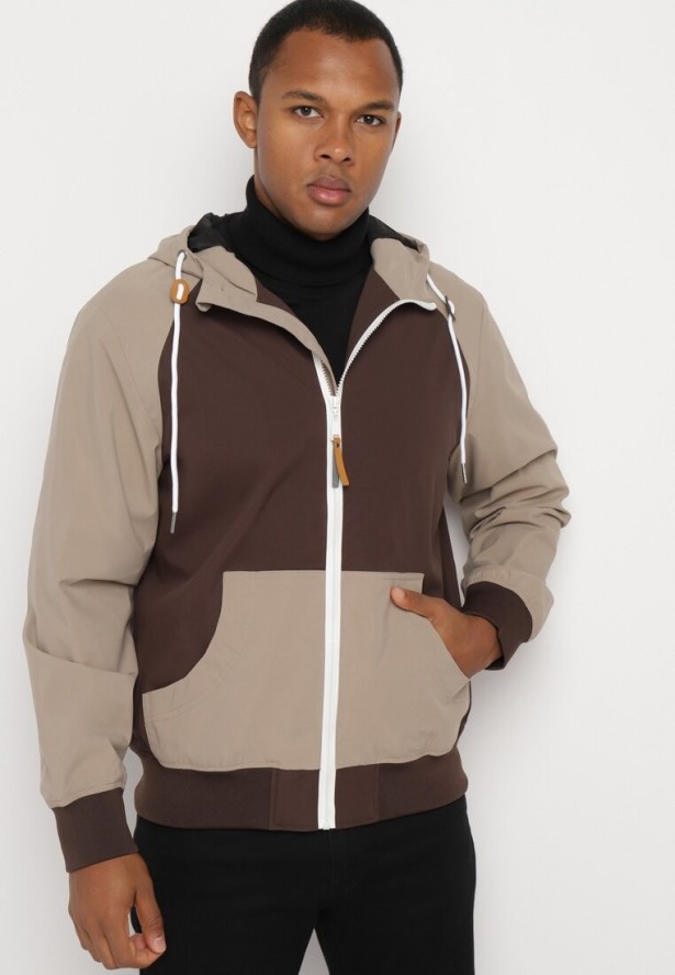 Brązowa Kurtka Wiatrówka z Kapturem i Ociepleniem Nevelaera