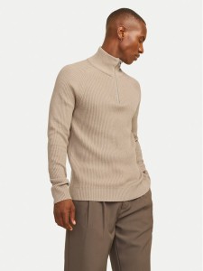 Jack & Jones Sweter Pannel 12258473 Beżowy Regular Fit