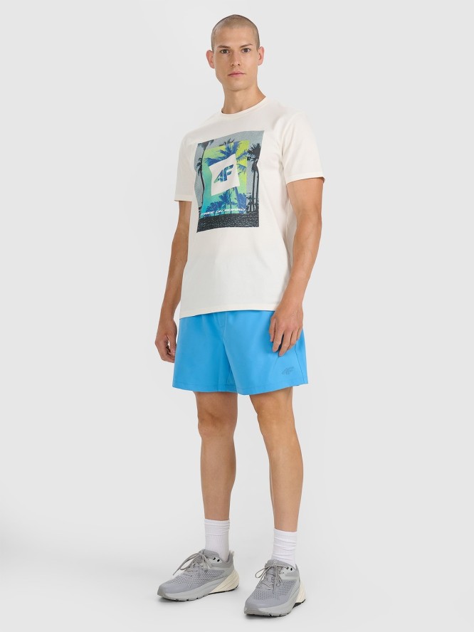 4F T-shirt regular z nadrukiem męski - beżowy XXL