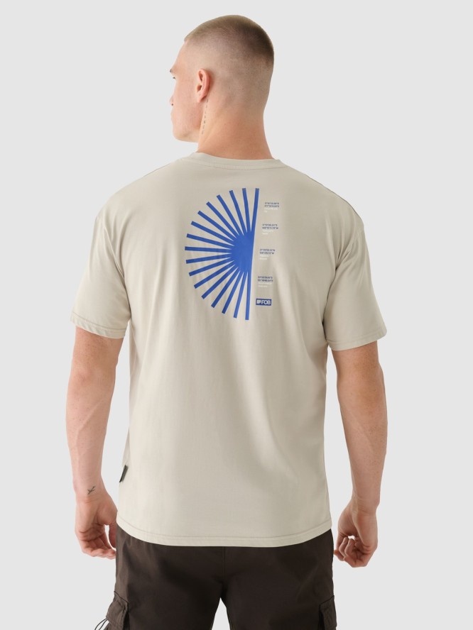 4F T-shirt oversize z nadrukiem męski - beżowy L